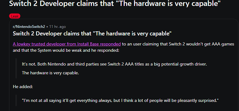 Switch2新爆料:硬體性能非常強大 遊戲陣容令人驚喜! Switch2新爆料:硬體性能非常強大 遊戲陣容令人驚喜!