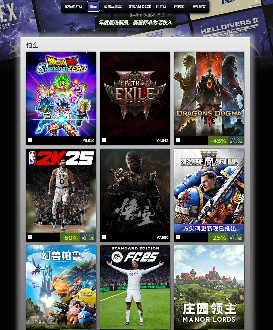 Steam平台2024年度最佳遊戲出爐 《黑神話：悟空》位列4項評選的鉑金級