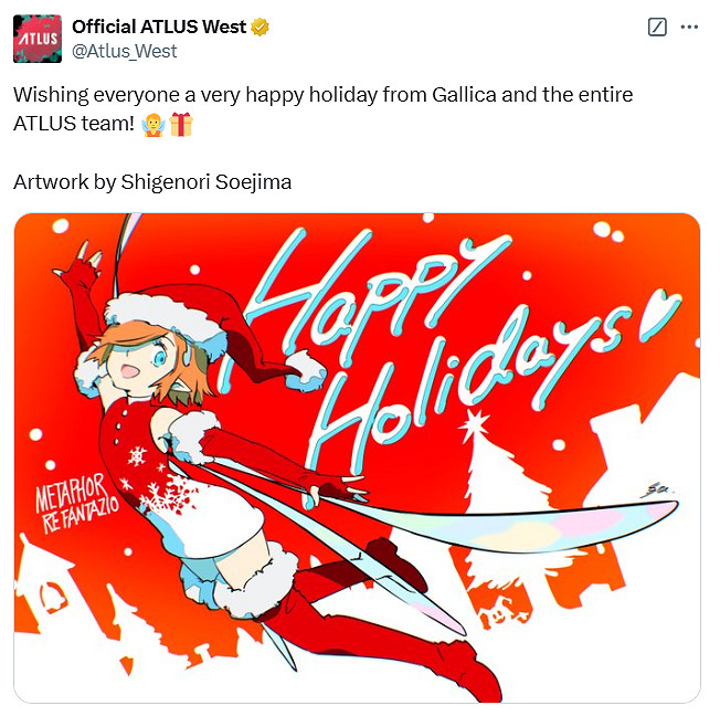 ATLUS分享《暗喻幻想》聖誕賀圖:加莉卡俏皮可愛! ATLUS分享《暗喻幻想》聖誕賀圖:加莉卡俏皮可愛!