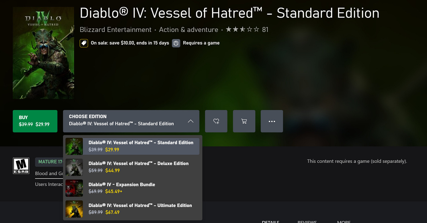 《暗黑破壞神4:憎恨之軀》開啟特惠促銷 降價25% 《暗黑破壞神4:憎恨之軀》開啟特惠促銷 降價25%