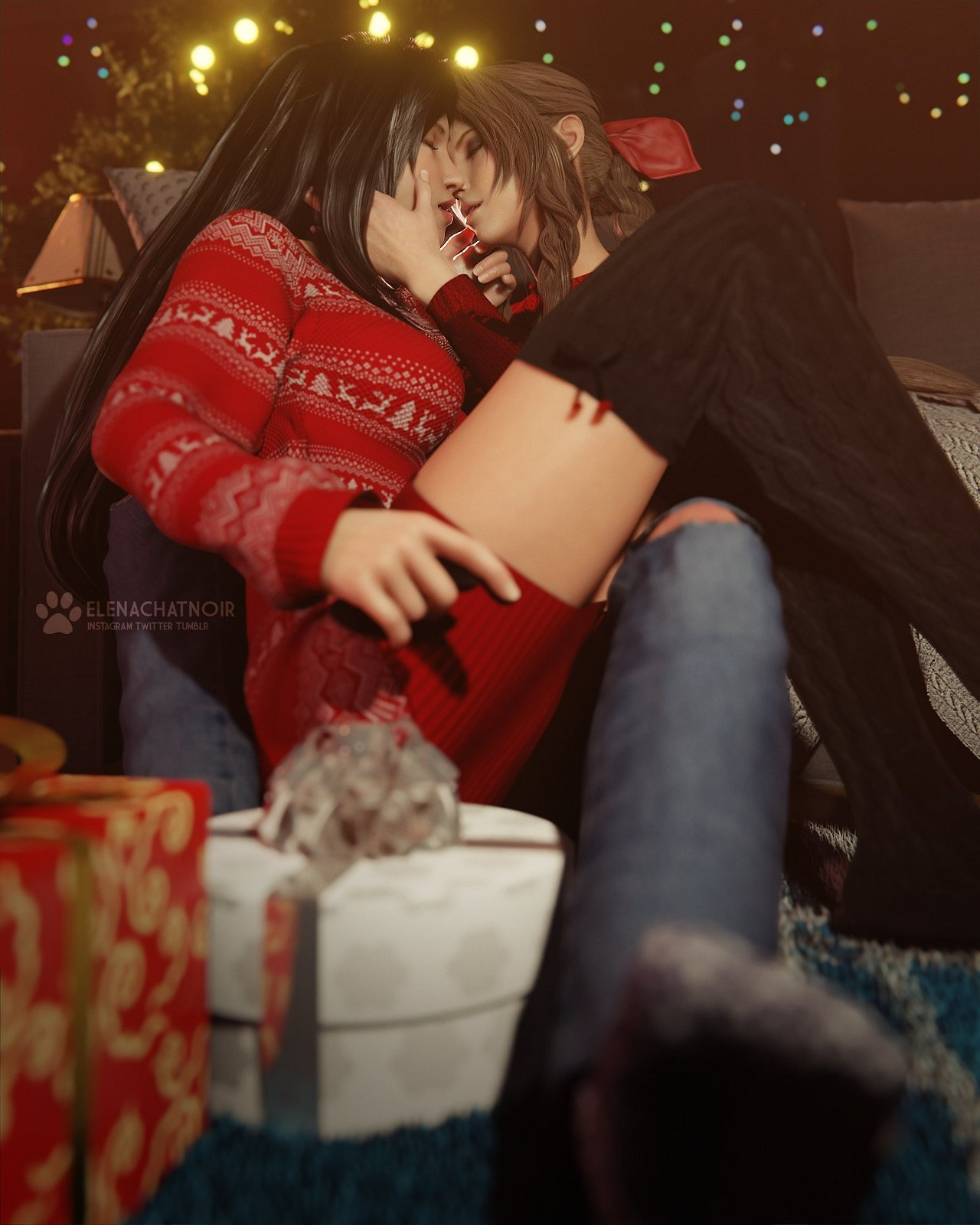 這姿勢誰頂得住呀！《最終幻想7》蒂法和愛麗絲3D美圖