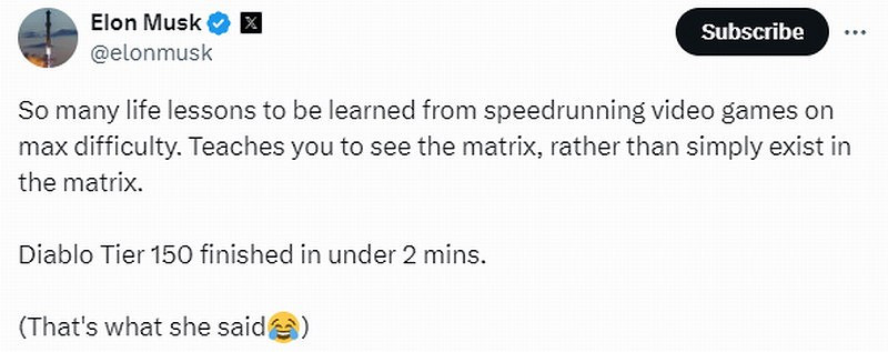 馬斯克2分鐘內通關《暗黑4》150級大秘境 世界第一 馬斯克2分鐘內通關《暗黑4》150級大秘境 世界第一