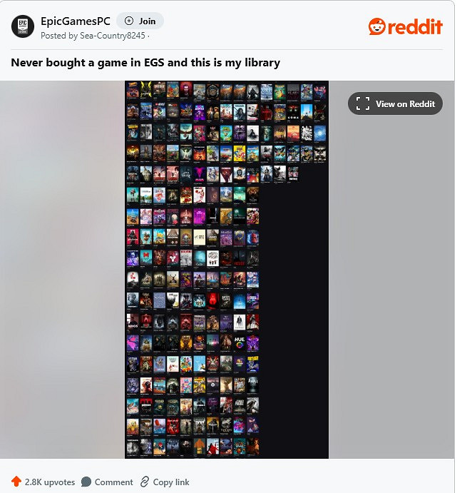 有玩家從Epic免費領取超200款遊戲 你領了多少遊戲？