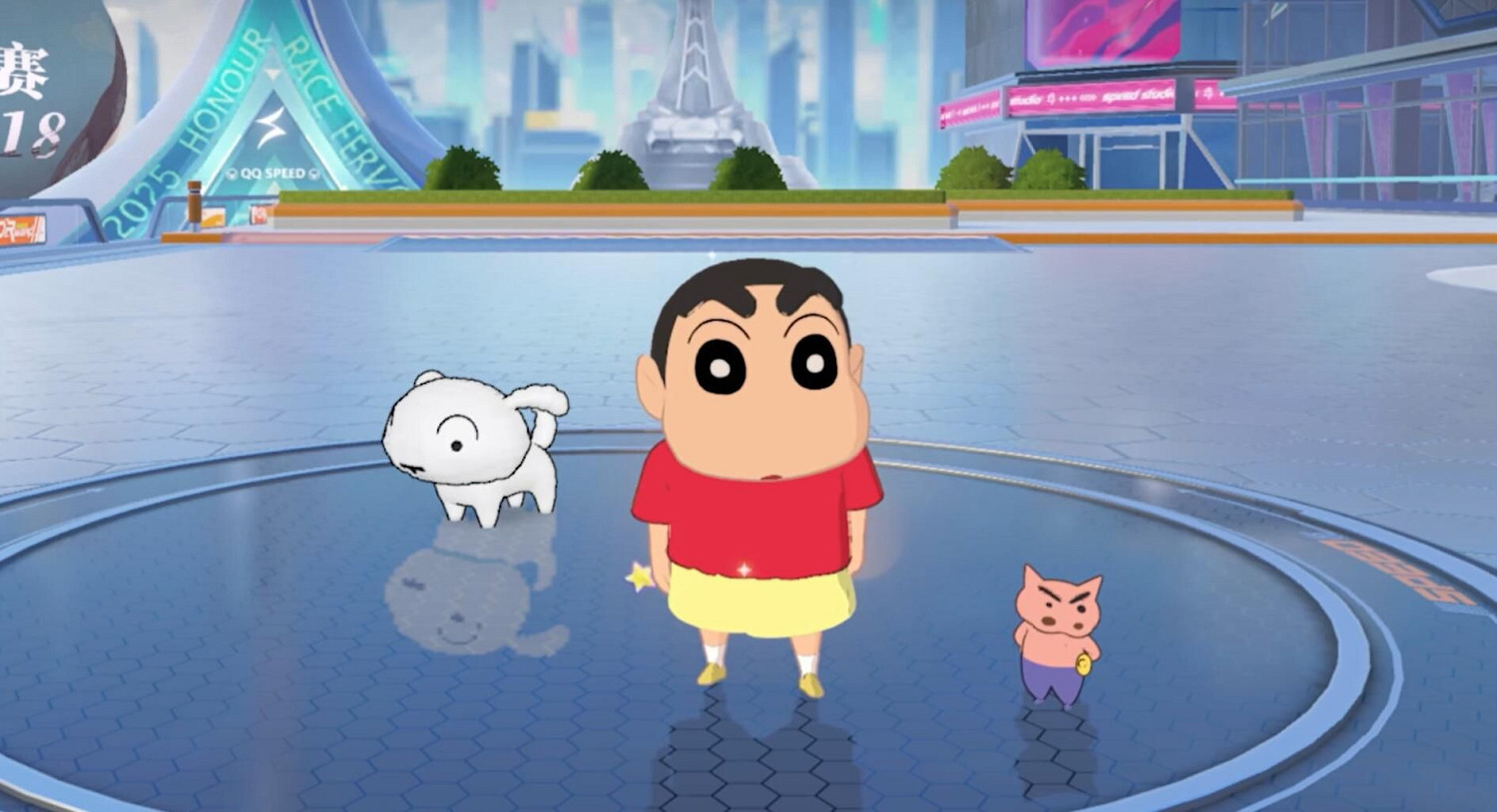 《QQ飛車手遊》連動《蠟筆小新》：拴著狗在賽場上奔跑