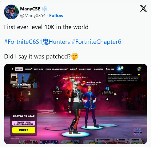 《堡壘之夜》第一個衝到1萬級玩家因某些原因回到1級