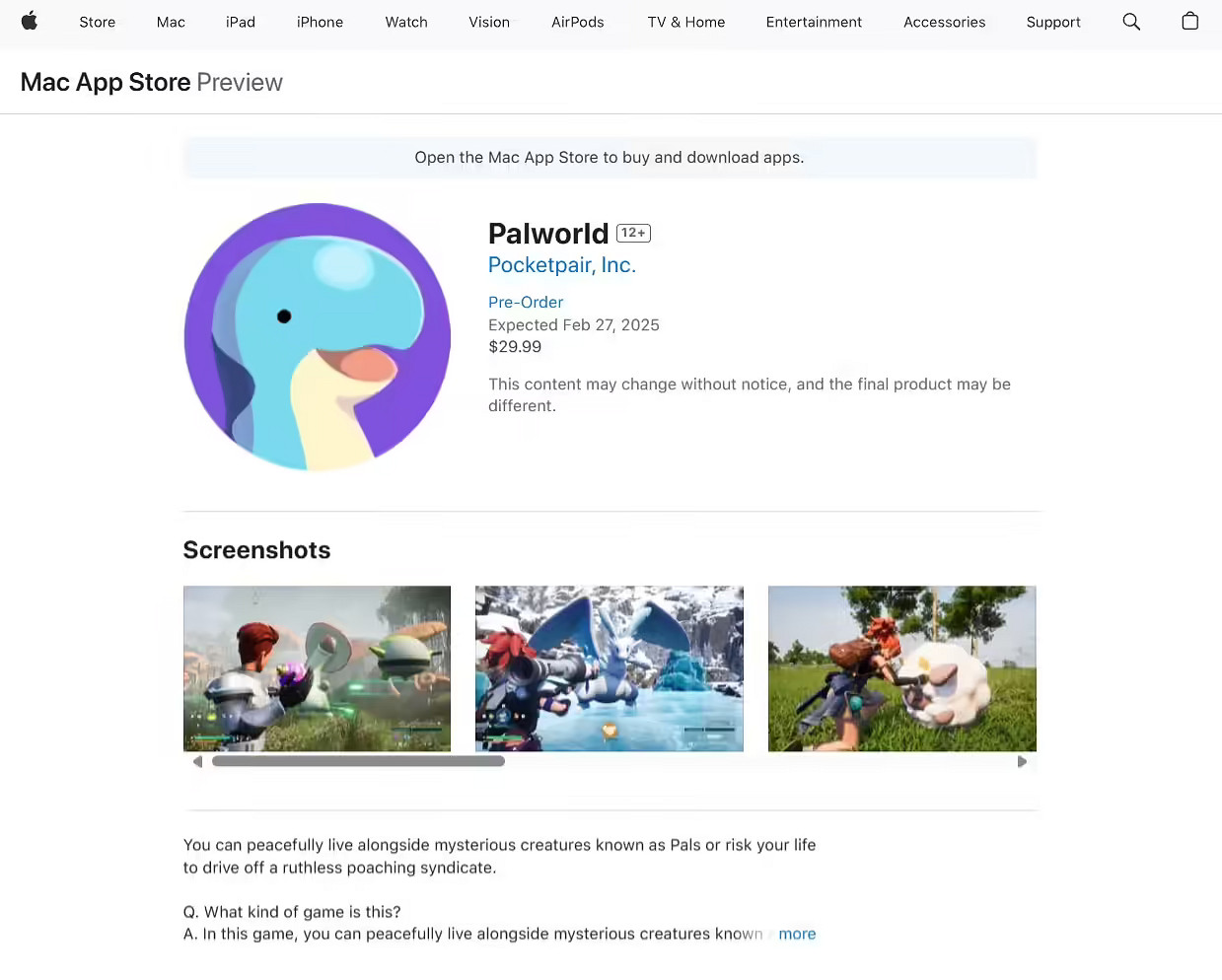 《幻獸帕魯》mac版上線時間介紹