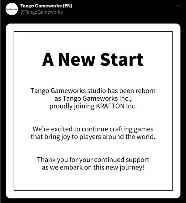 Tango工作室更名為株式會社 正式成為KRAFTON的一員