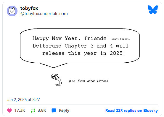 Toby Fox重申《三角符文》三、四章 將於2025年發售 Toby Fox重申《三角符文》三、四章 將於2025年發售
