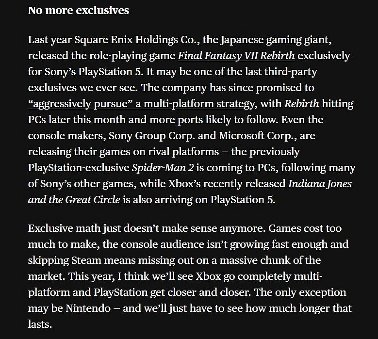 任天堂仍將堅持獨佔路線 與索尼微軟戰略不同