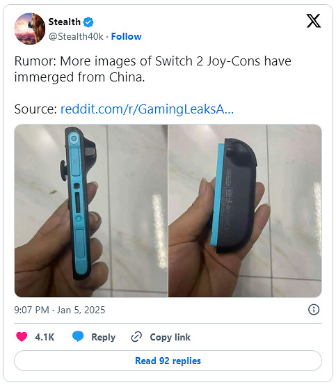 Switch 2手把照片泄露！確認採用磁吸連接 尺寸更大