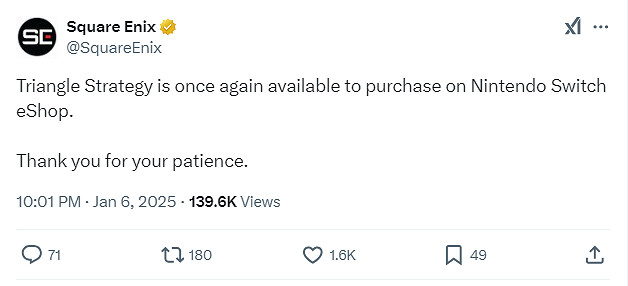 SE今日宣布《三角戰略》現已重新上架Switch eShop! SE今日宣布《三角戰略》現已重新上架Switch eShop!