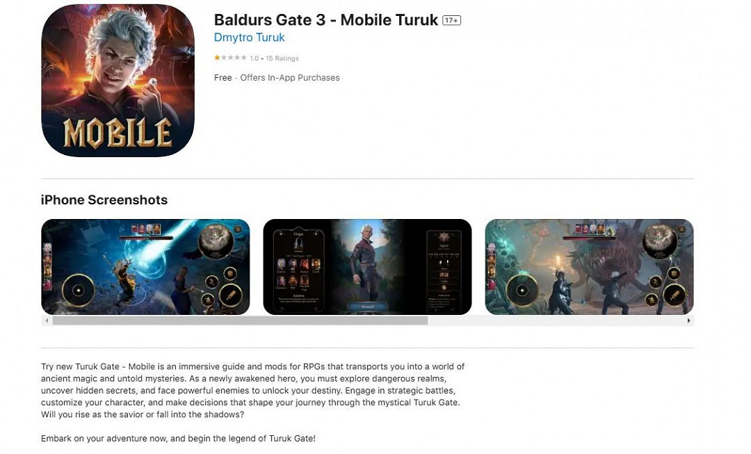 蘋果商店出現假冒《柏德之門3》 付費30美元才能玩 蘋果商店出現假冒《柏德之門3》 付費30美元才能玩