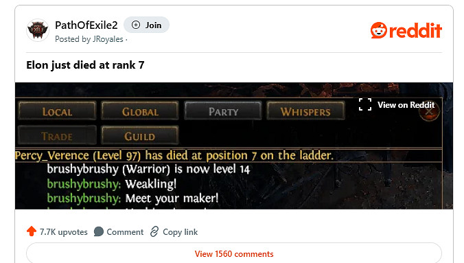 曝馬斯克《流亡黯道2》硬核角色死亡!玩家冷眼旁觀 曝馬斯克《流亡黯道2》硬核角色死亡!玩家冷眼旁觀