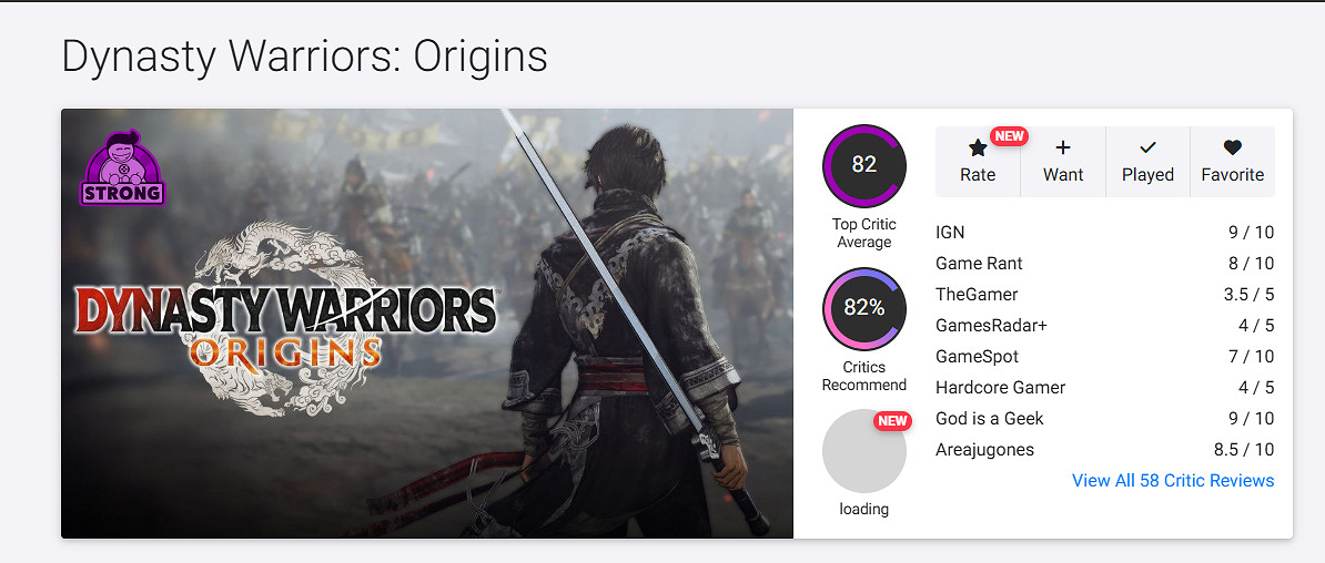 《真三國無雙:起源》OC站均分82分!媒體推薦度82% 《真三國無雙:起源》OC站均分82分!媒體推薦度82%