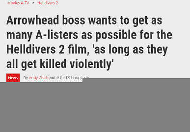 《絕地戰兵2》開發商表示希望電影多殺一些一線演員