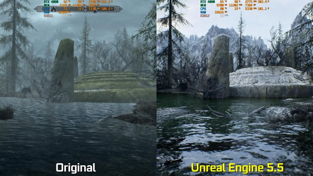 飯製虛幻5《上古卷軸5》VS原版 遊戲畫面改進顯著! 飯製虛幻5《上古卷軸5》VS原版 遊戲畫面改進顯著!