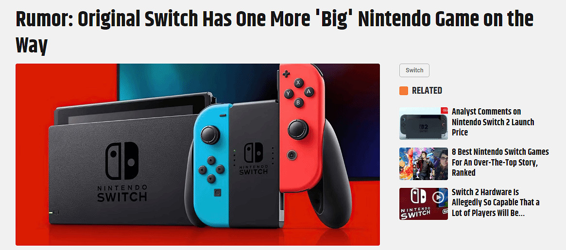 曝初代Switch將迎來最後一款“大作”!或於2月公布?