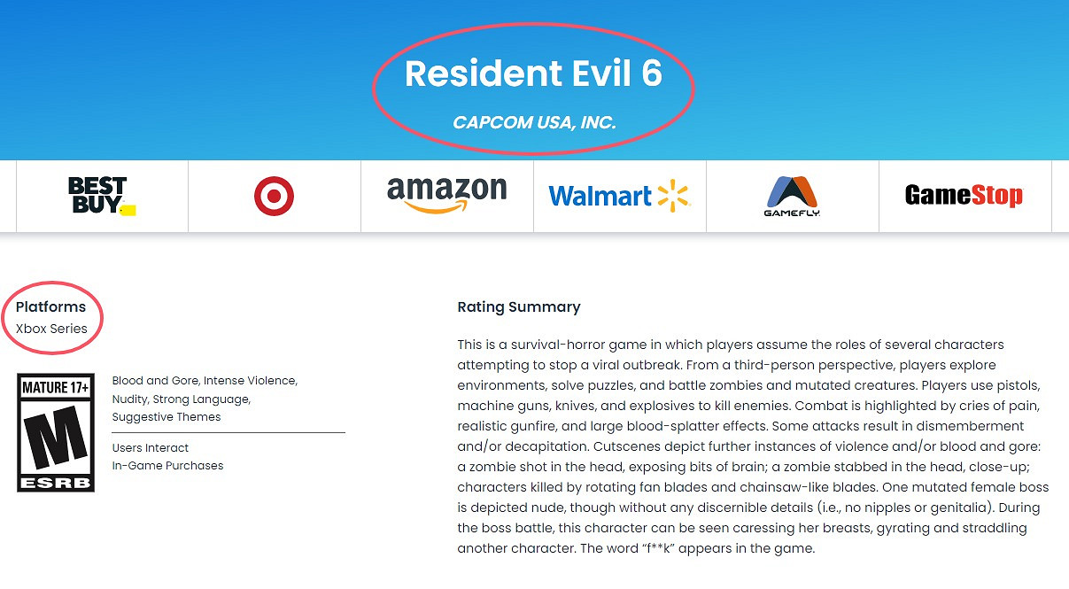 繼續炒冷飯?ESRB評級顯示《惡靈古堡6》將登陸XSX/S 繼續炒冷飯?ESRB評級顯示《惡靈古堡6》將登陸XSX/S