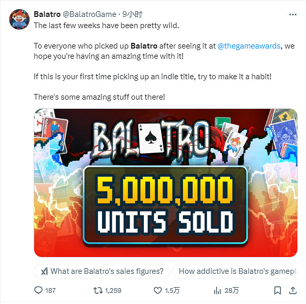 《小醜牌》官宣銷量已突破500萬!官方:感謝所有玩家 《小醜牌》官宣銷量已突破500萬!官方:感謝所有玩家