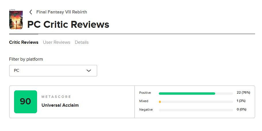 《FF7重生》PC版媒體評分現已公布 M站均分高達90 《FF7重生》PC版媒體評分現已公布 M站均分高達90