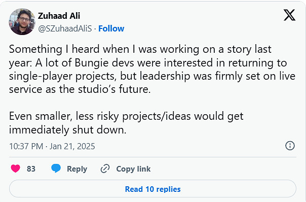 Bungie被爆想開發單機遊戲 但索尼堅持網路遊戲是未來 Bungie被爆想開發單機遊戲 但索尼堅持網路遊戲是未來