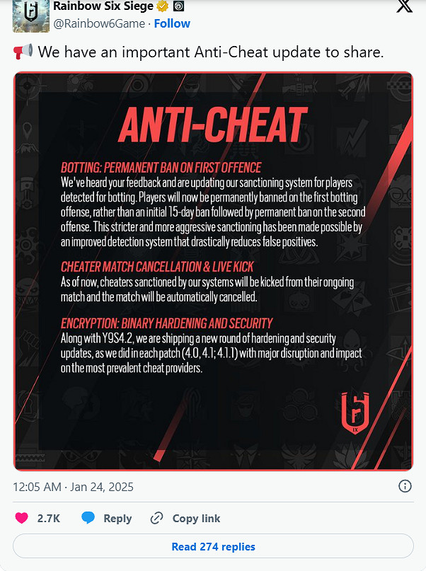 《彩虹6號》新反作弊系統上線 Ubisoft秒Ban開掛玩家