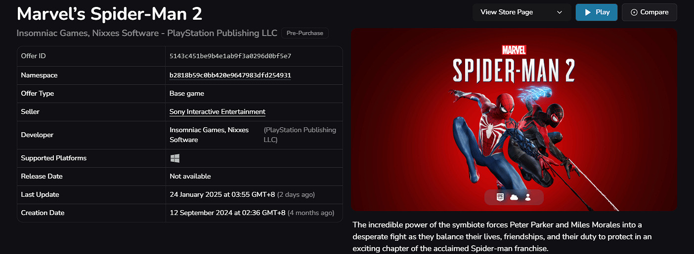 《漫威蜘蛛人2》Epic版價格泄露 標準版或賣398元! 《漫威蜘蛛人2》Epic版價格泄露 標準版或賣398元!