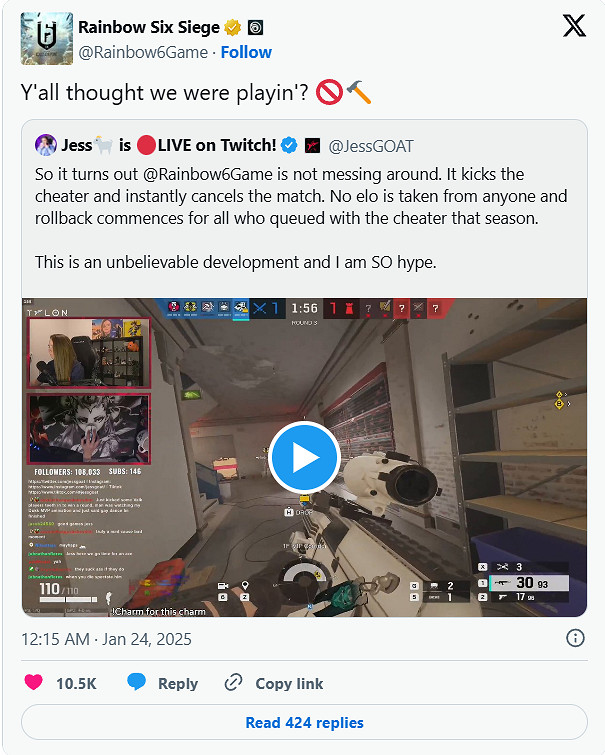 《彩虹6號》新反作弊系統上線 Ubisoft秒Ban開掛玩家