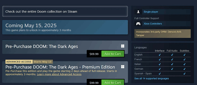 《毀滅戰士:黑暗時代》確認採用D加密 5.15正式發售 《毀滅戰士:黑暗時代》確認採用D加密 5.15正式發售