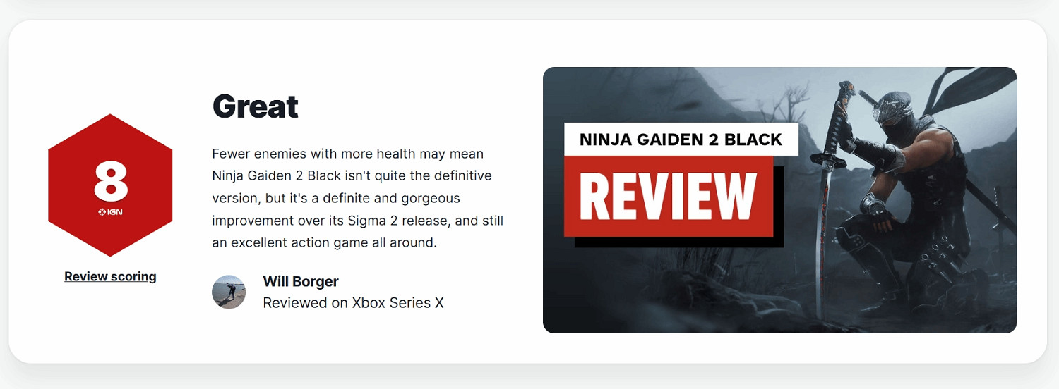 《忍者外傳2:黑之章》IGN 8分：《Sigma 2》的華麗升級！