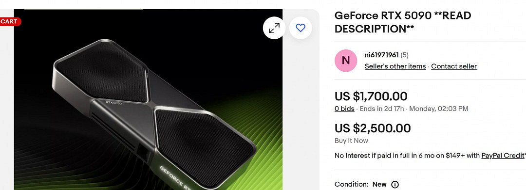 黃牛賣出天價!eBay上RTX 5090最高要9000美元 黃牛賣出天價!eBay上RTX 5090最高要9000美元