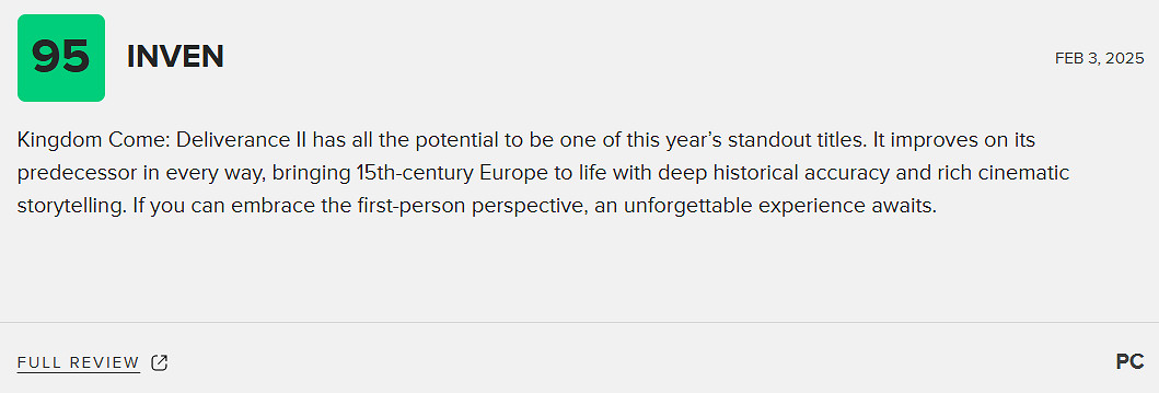 《天國降臨: 救贖2》M站均分88分:年度遊戲的有力競爭者! 《天國降臨: 救贖2》M站均分88分:年度遊戲的有力競爭者!