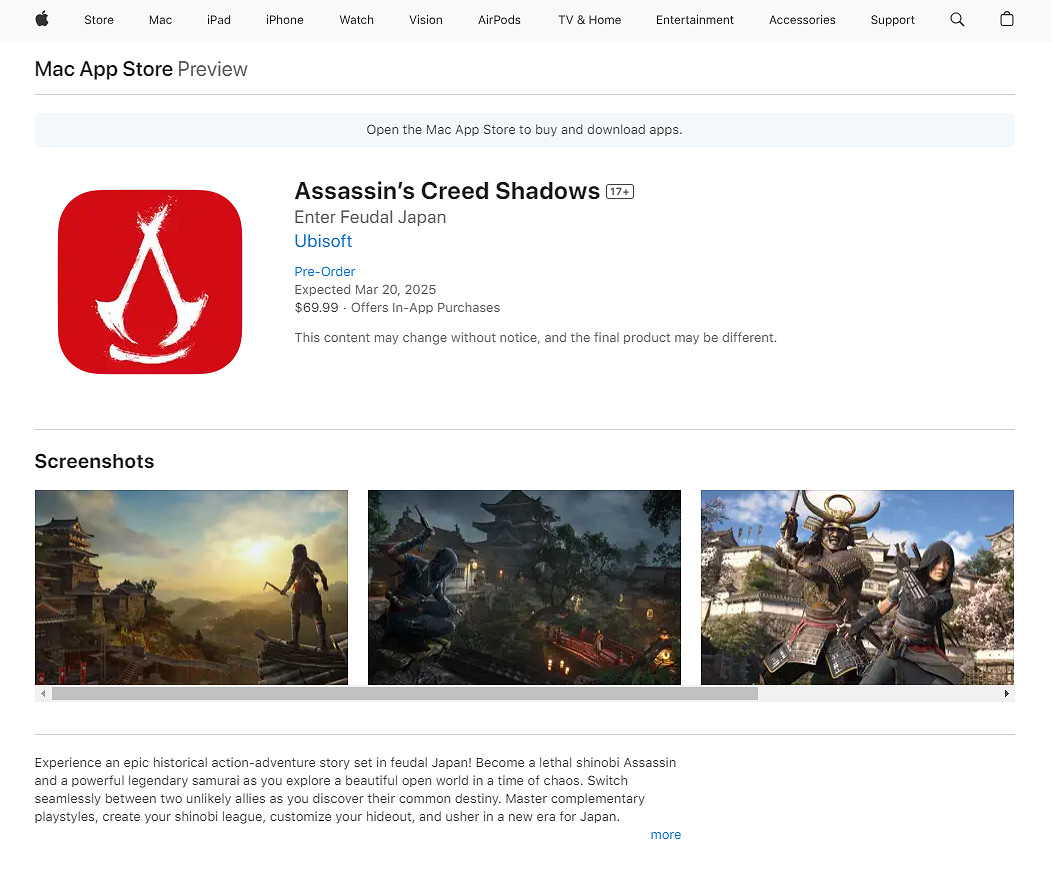 《刺客教條影》Mac版容量曝光!PC版容量或超100G 《刺客教條影》Mac版容量曝光!PC版容量或超100G