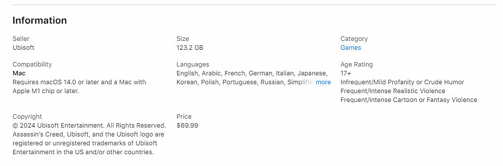 《刺客教條:影》Mac版容量公布 將充分利用晶片性能 《刺客教條:影》Mac版容量公布 將充分利用晶片性能