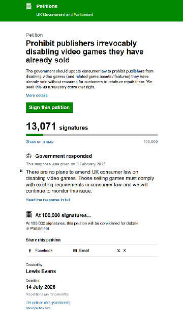 請願超過1w人英國政府拒絕禁止停運線上服務遊戲呼籲