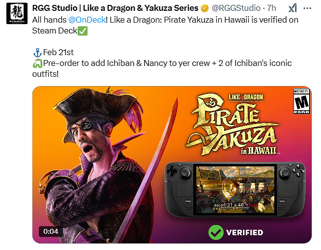 《人中之龍8外傳》現已通過Steam Deck驗證！2月21日發售