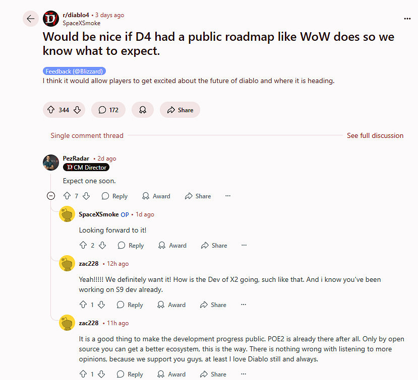 《暗黑4》粉絲想要專屬更新路線圖 官方：很快就有了!