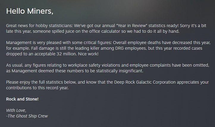 《深岩銀河》年度回顧出爐:全平台銷量破1000萬份! 《深岩銀河》年度回顧出爐:全平台銷量破1000萬份!