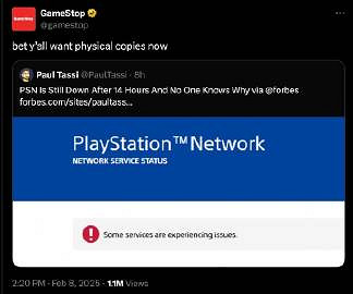 Gamestop趁索尼遭遇PSN宕機事件期間推廣實體遊戲 Gamestop趁索尼遭遇PSN宕機事件期間推廣實體遊戲