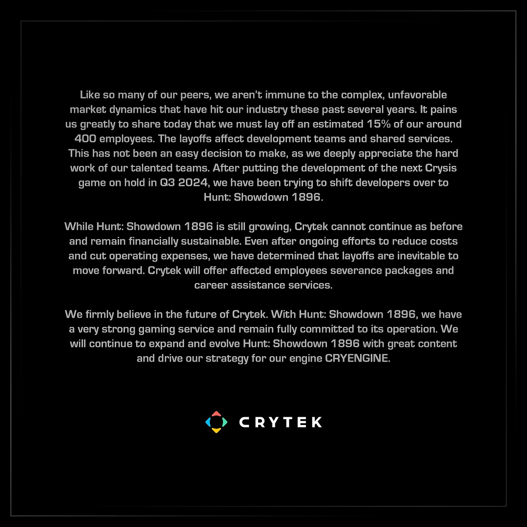 《末日之戰4》懸了 Crytek裁員15%、陷入資金困難
