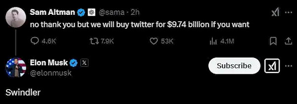 馬斯克974億收購計劃落空 OpenAI董事會堅決說‘不' 馬斯克974億收購計劃落空 OpenAI董事會堅決說‘不'