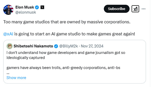 勢必橫掃遊戲界的牛鬼蛇神!馬斯克攜AI進軍遊戲行業 勢必橫掃遊戲界的牛鬼蛇神!馬斯克攜AI進軍遊戲行業