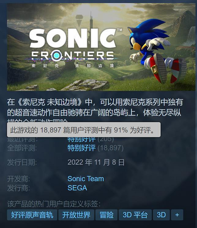 《索尼克：未知邊境》3折新史低：僅需約新台幣297即可入手