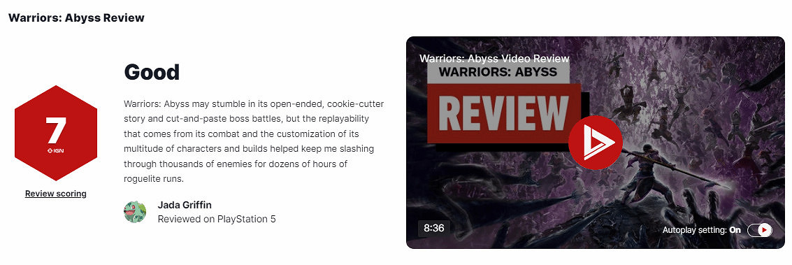 《無雙深淵》獲IGN7分評價 戰鬥爽快但重複性問題待解 《無雙深淵》獲IGN7分評價 戰鬥爽快但重複性問題待解