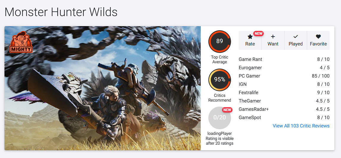 《魔物獵人:荒野》OC站媒體均分89分!媒體推薦度95% 《魔物獵人:荒野》OC站媒體均分89分!媒體推薦度95%