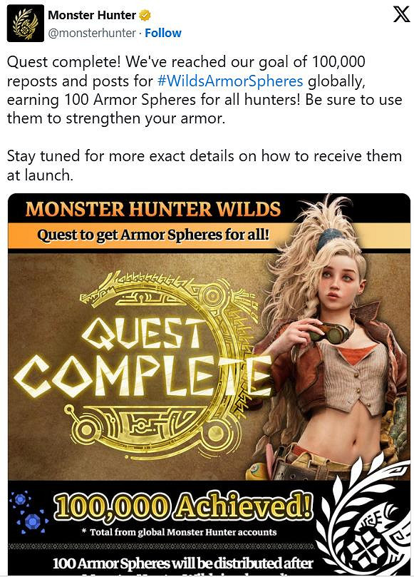 獎勵來了!《怪獵荒野》玩家將免費獲得100個裝甲球 獎勵來了!《怪獵荒野》玩家將免費獲得100個裝甲球