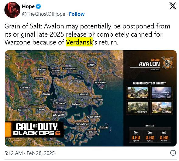 曝《COD戰區》新地圖將來有可能取消:經典"Verdansk"回歸 曝《COD戰區》新地圖將來有可能取消:經典"Verdansk"回歸