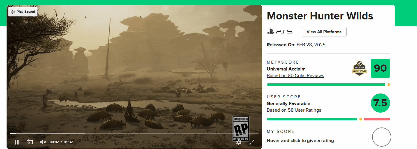 早報:《怪獵荒野》玩家評分!PS官方疑似宣傳AI遊戲