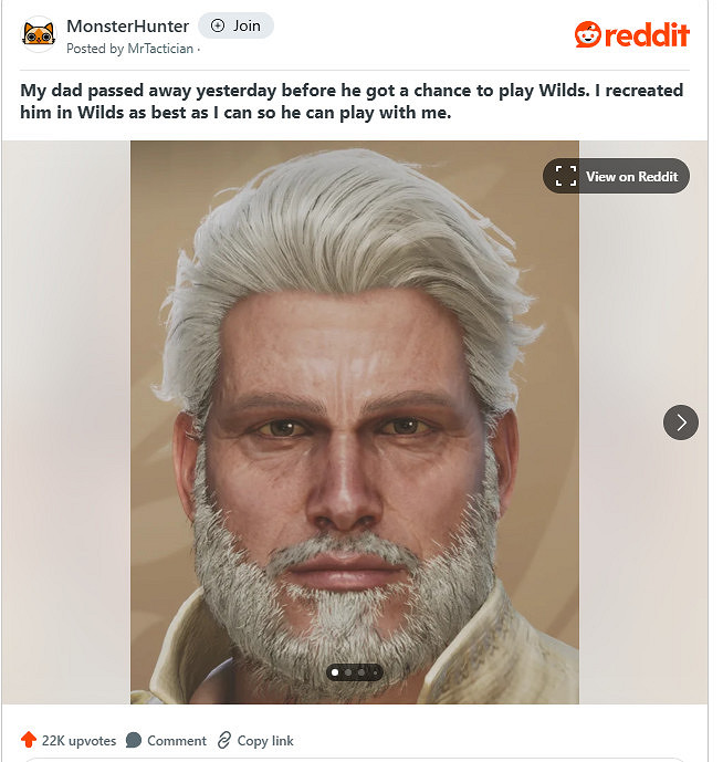 《怪獵荒野》玩家以遊戲角色緬懷去世父親獲眾多共鳴 《怪獵荒野》玩家以遊戲角色緬懷去世父親獲眾多共鳴