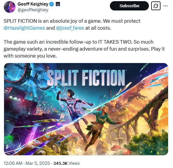 TGA創始人稱讚《雙影奇境》：雙人成行之後的絕佳續作!